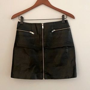 NEW Black Vegan Leather Front Zip Skirt, Small